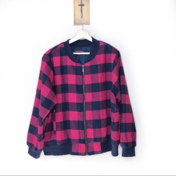 Jessica London Jackets & Blazers - Jessica London pink and navy plaid zip up jacket